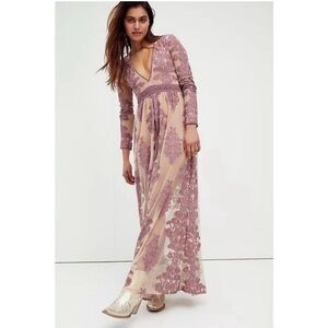 Free People Mauve and Cream Long Sleeve Dress
